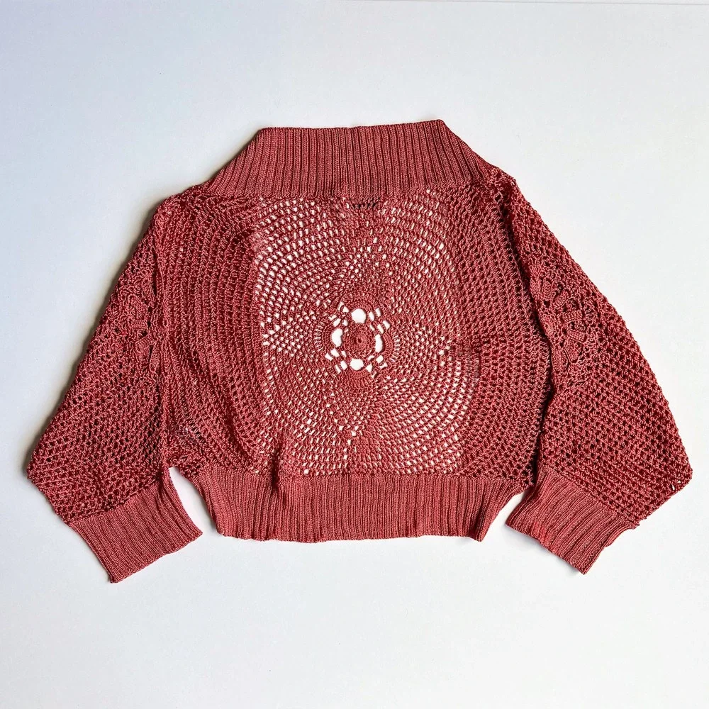 Vintage Shine New York Crochet Pink Bolero Shrug